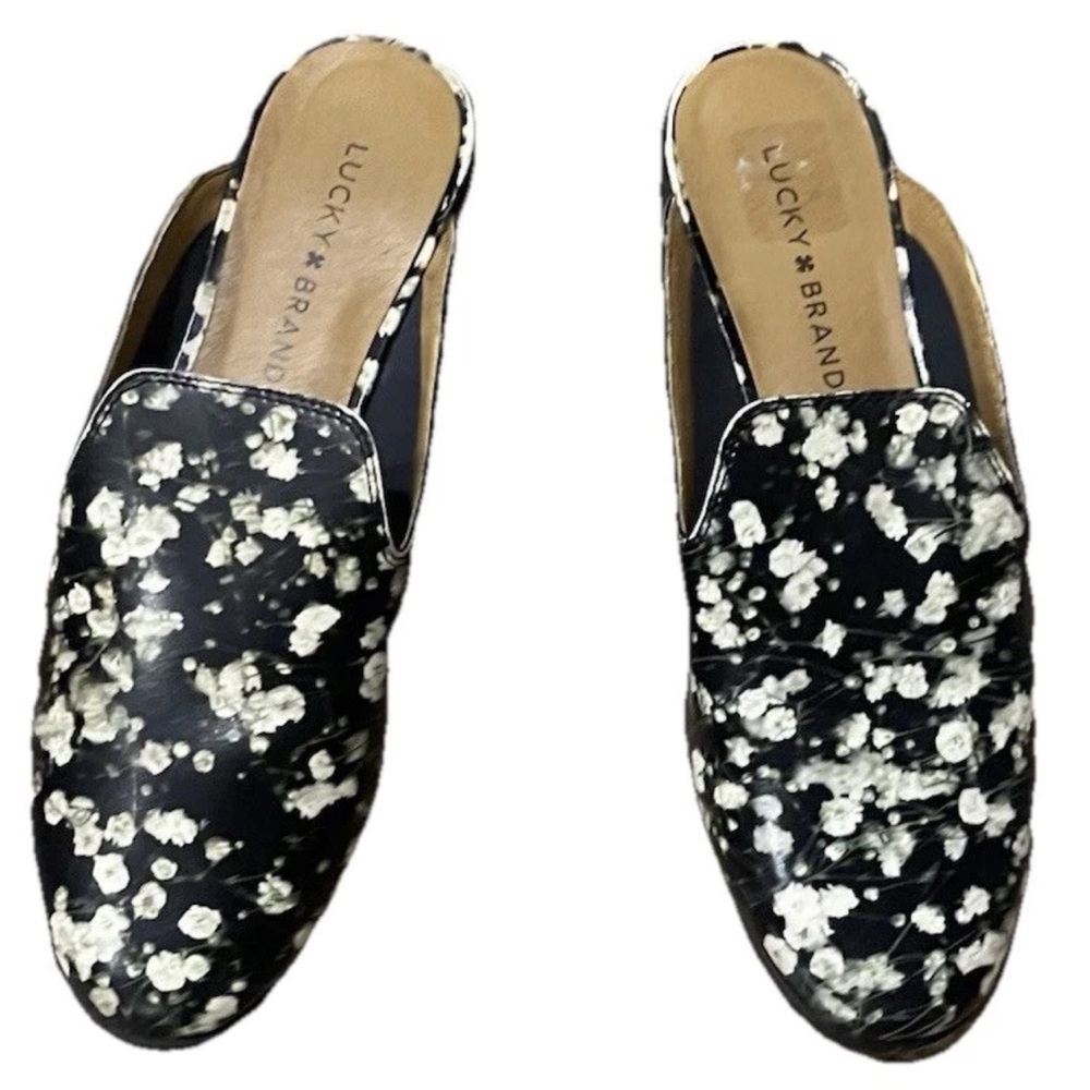 Lucky Brand Spring Floral Leather Upper Mules. Size 7.5